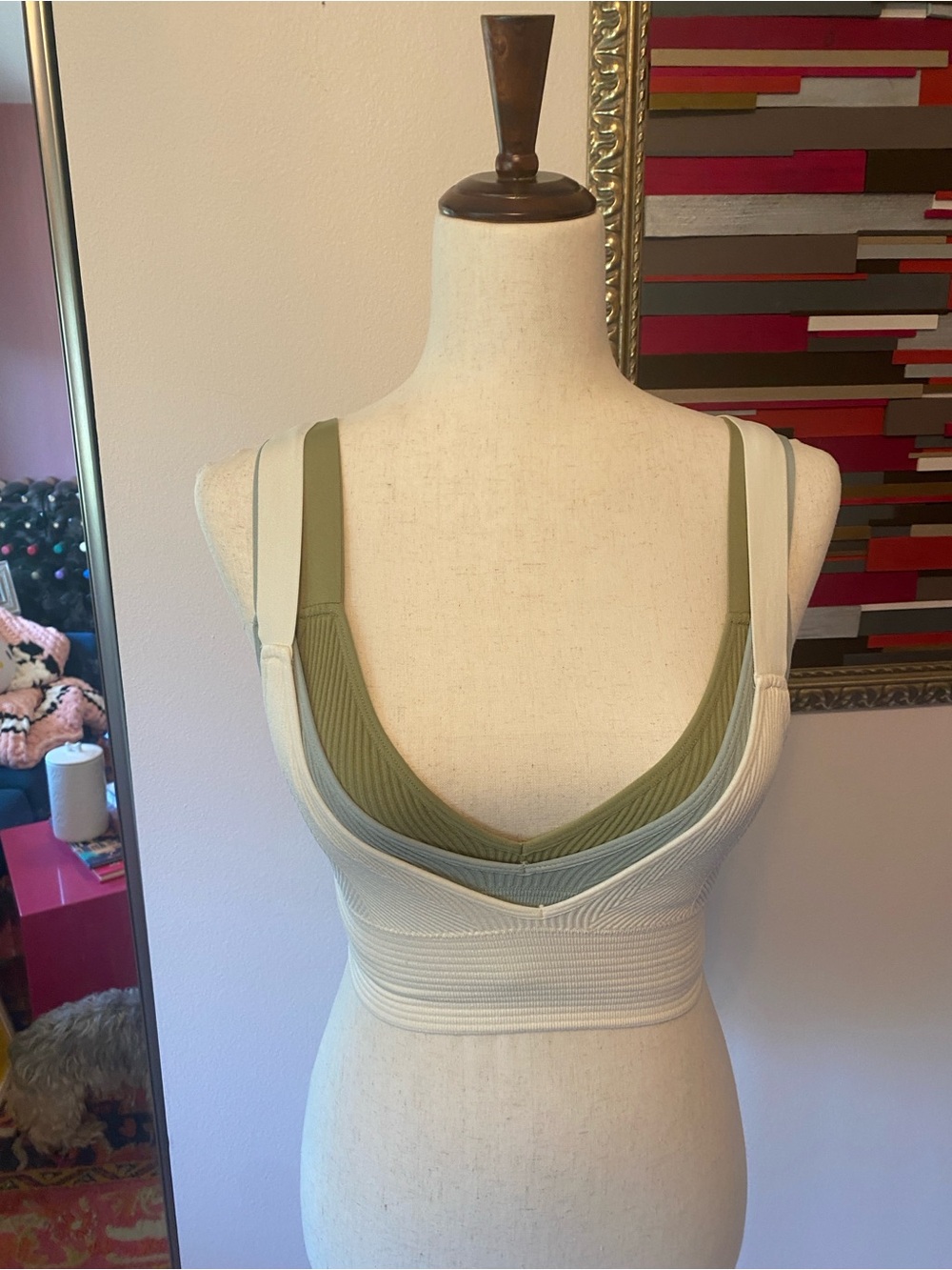 Danskin Olive, Mint, and Cream Ribbed Scoop Bralettes